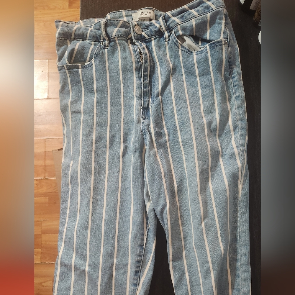 Forever 21 High Rise Blue and White Pinstripe Jeans